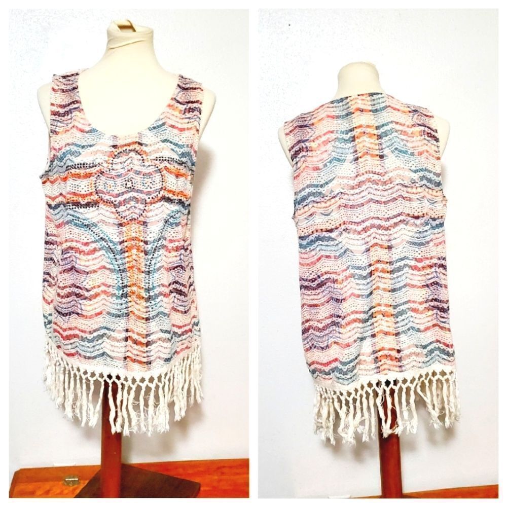 Vocal Bohemian Fringed Tank Top Size Large